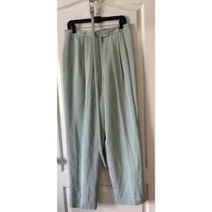 Talbots Vintage NOS 100% Silk Straight Leg Lined Pants Lt Green Matching Belt 14